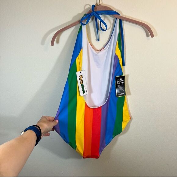 ✨ Tipsy Elves Rainbow One Piece Swim Suit Halter Women’s Medium - Picture 9 of 10